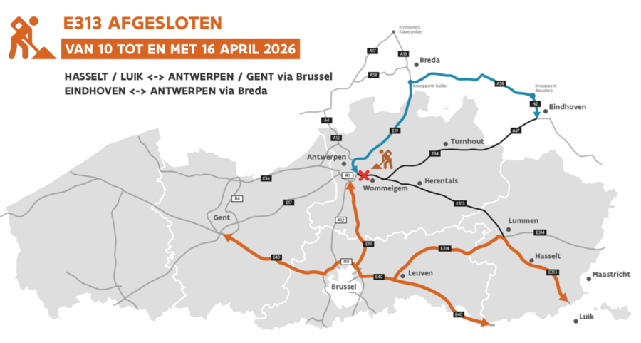 Overzicht van de omleidingen op lange afstand tijdens de afsluiting.